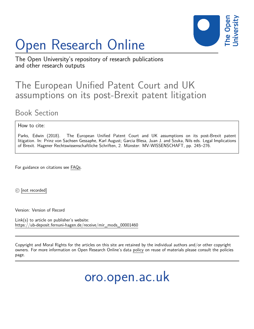 The European Unified Patent Court and UK Assumptions on Its Post-Brexit Patent Litigation