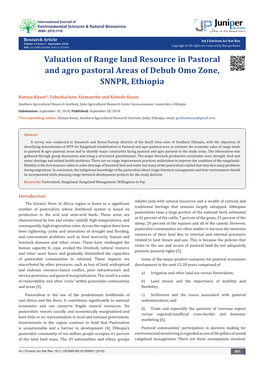 Valuation of Range Land Resource in Pastoral and Agro Pastoral Areas of Debub Omo Zone, SNNPR, Ethiopia