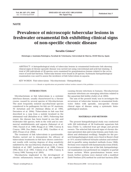 Prevalence of Microscopic Tubercular Lesions in Freshwater Ornamental Fish Exhibiting Clinical Signs of Non-Specific Chronic Disease