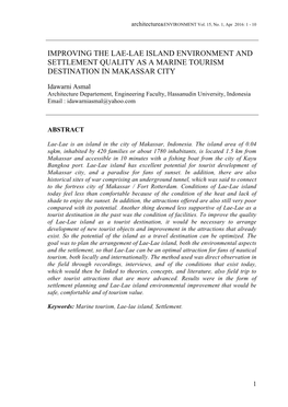 Improving the Lae-Lae Island Environment and Settlement Quality As a Marine Tourism Destination in Makassar City