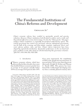 The Fundamental Institutions of China's Reforms And