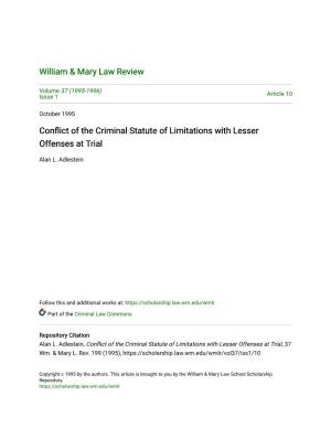 Conflict of the Criminal Statute of Limitations with Lesser Offenses at Trial