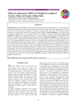 Effect of Ajinomoto (MSG) on Weight & Length of Uterine Tubes of Female