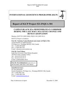 Report of IGCP Project 521-INQUA 501