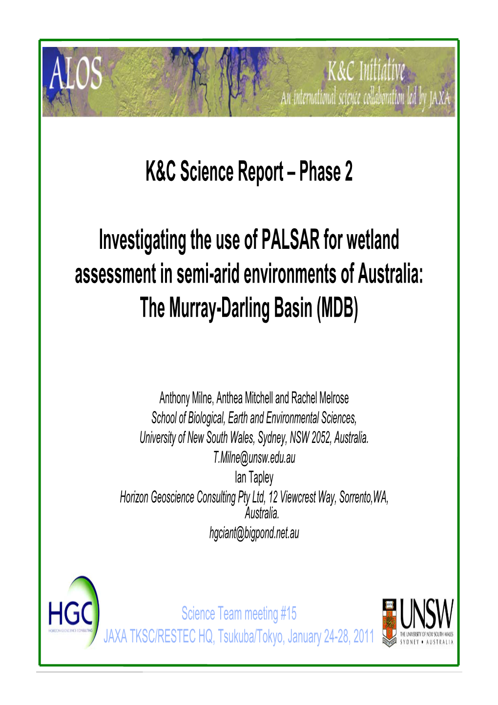 Phase 2 Investigating the Use of PALSAR for Wetland