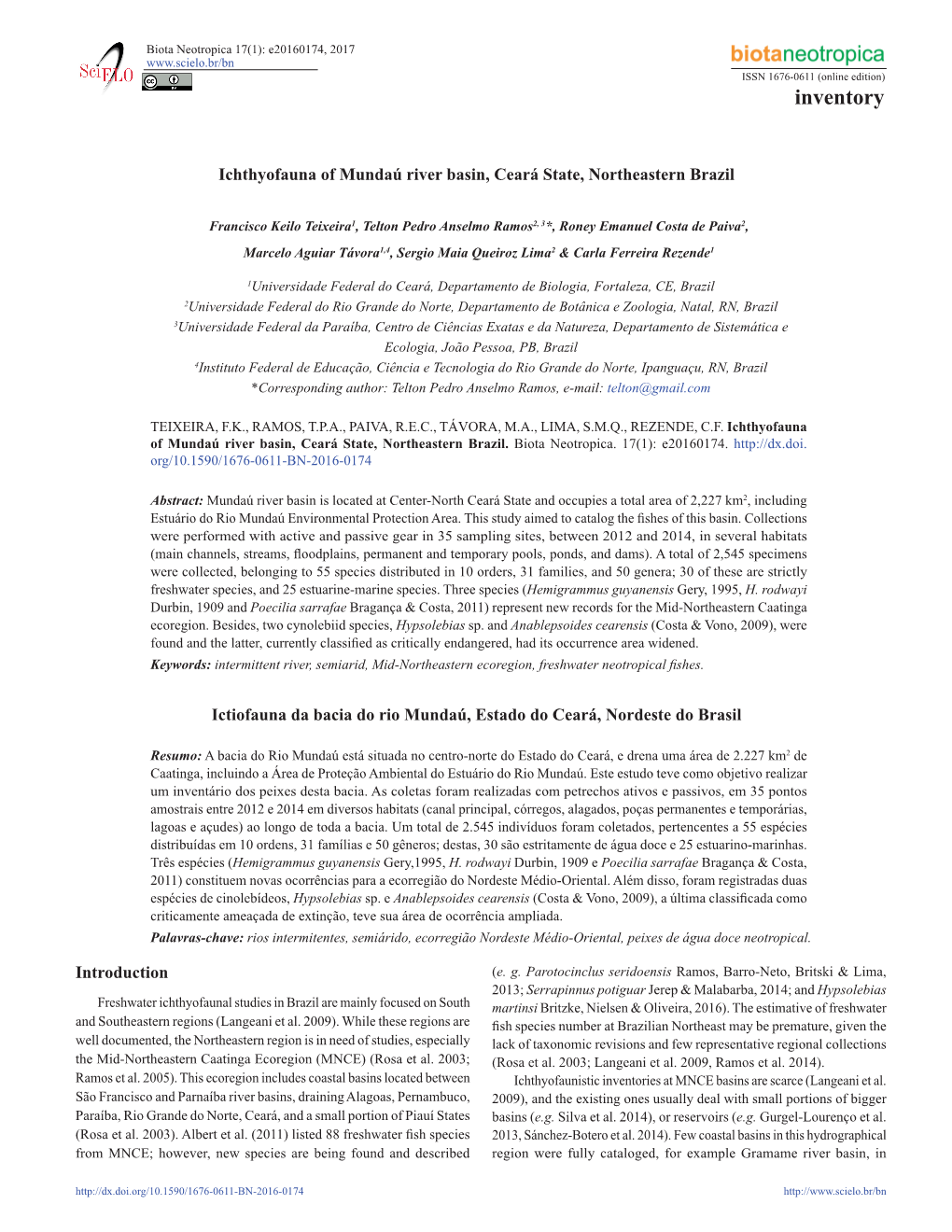 Ichthyofauna of Mundaú River Basin, Ceará State, Northeastern Brazil