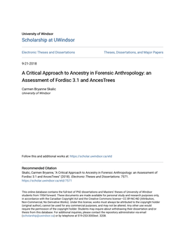 A Critical Approach to Ancestry in Forensic Anthropology: an Assessment of Fordisc 3.1 and Ancestrees