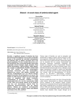 Silanol - a Novel Class of Antimicrobial Agent