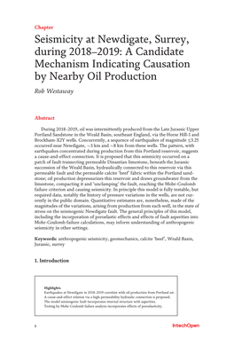 Seismicity at Newdigate, Surrey, During 2018–2019: a Candidate Mechanism Indicating Causation by Nearby Oil Production Rob Westaway