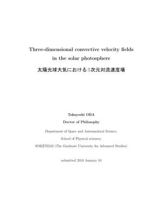 Three-Dimensional Convective Velocity Fields in the Solar Photosphere