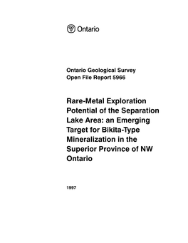Rare-Metal Exploration Potential of the Separation Lake Area: an Emerging Target for Bikita-Type Mineralization in the Superior Province of NW Ontario