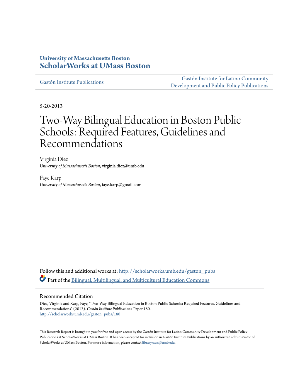 Two-Way Bilingual Education in Boston Public Schools