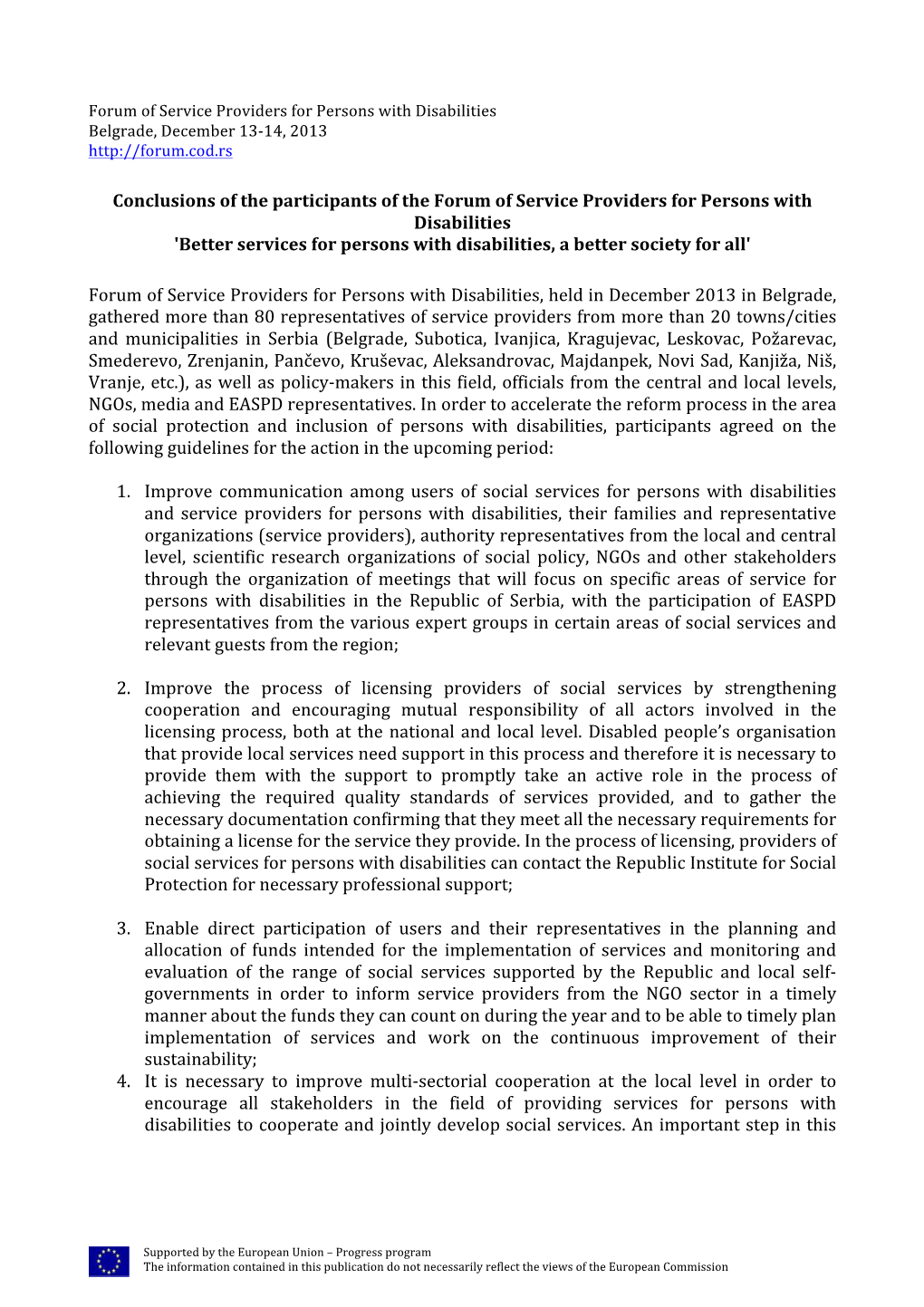 Conclusions of the Participants of the Forum of Service Providers For