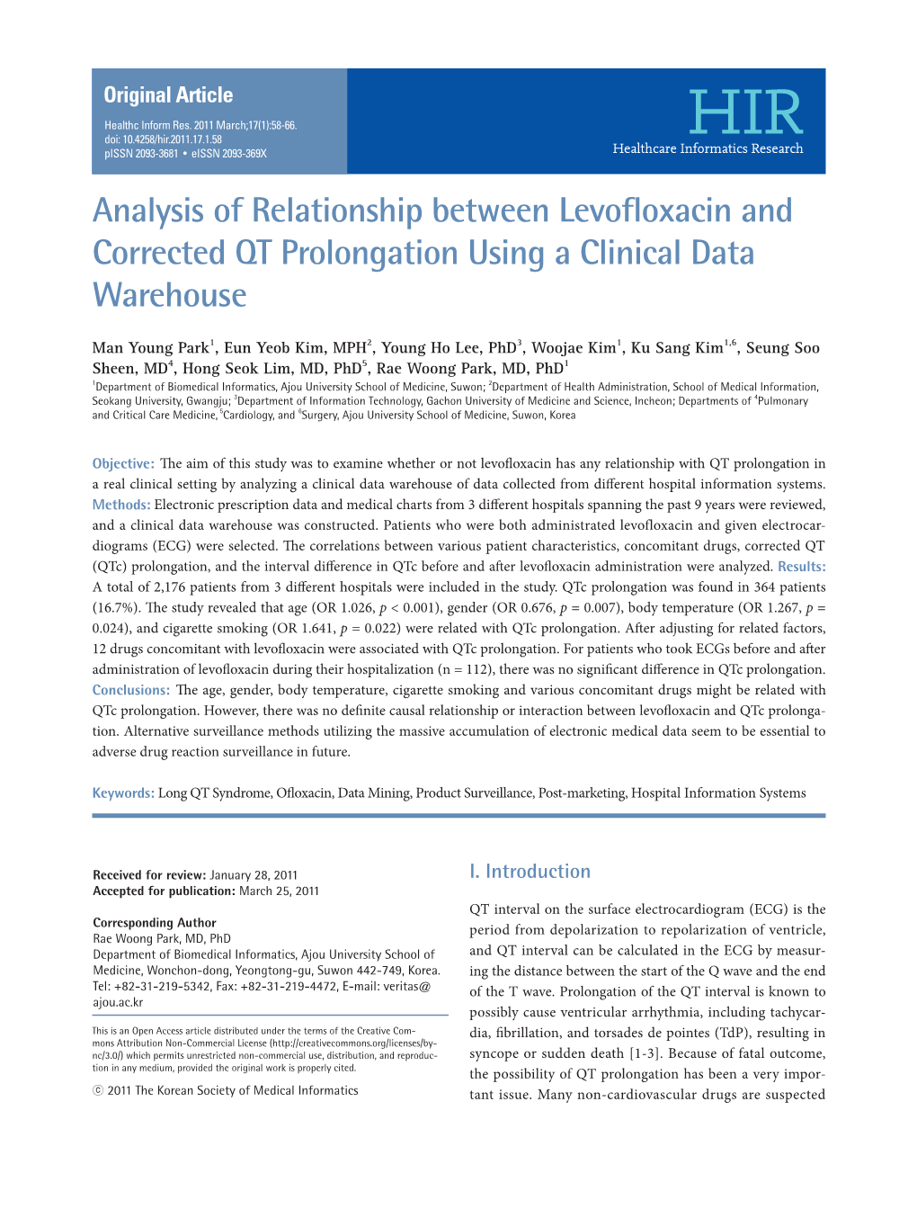 Analysis of Relationship Between Levofloxacin and Corrected QT Prolongation Using a Clinical Data Warehouse