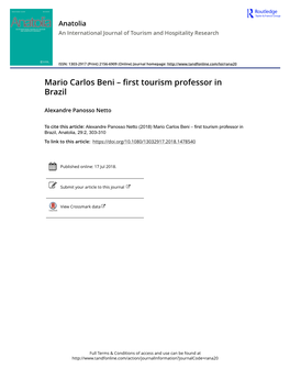 Mario Carlos Beni – First Tourism Professor in Brazil
