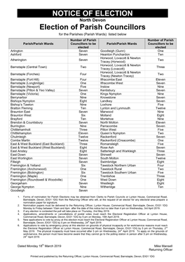 NOTICE of ELECTION Election of Parish Councillors