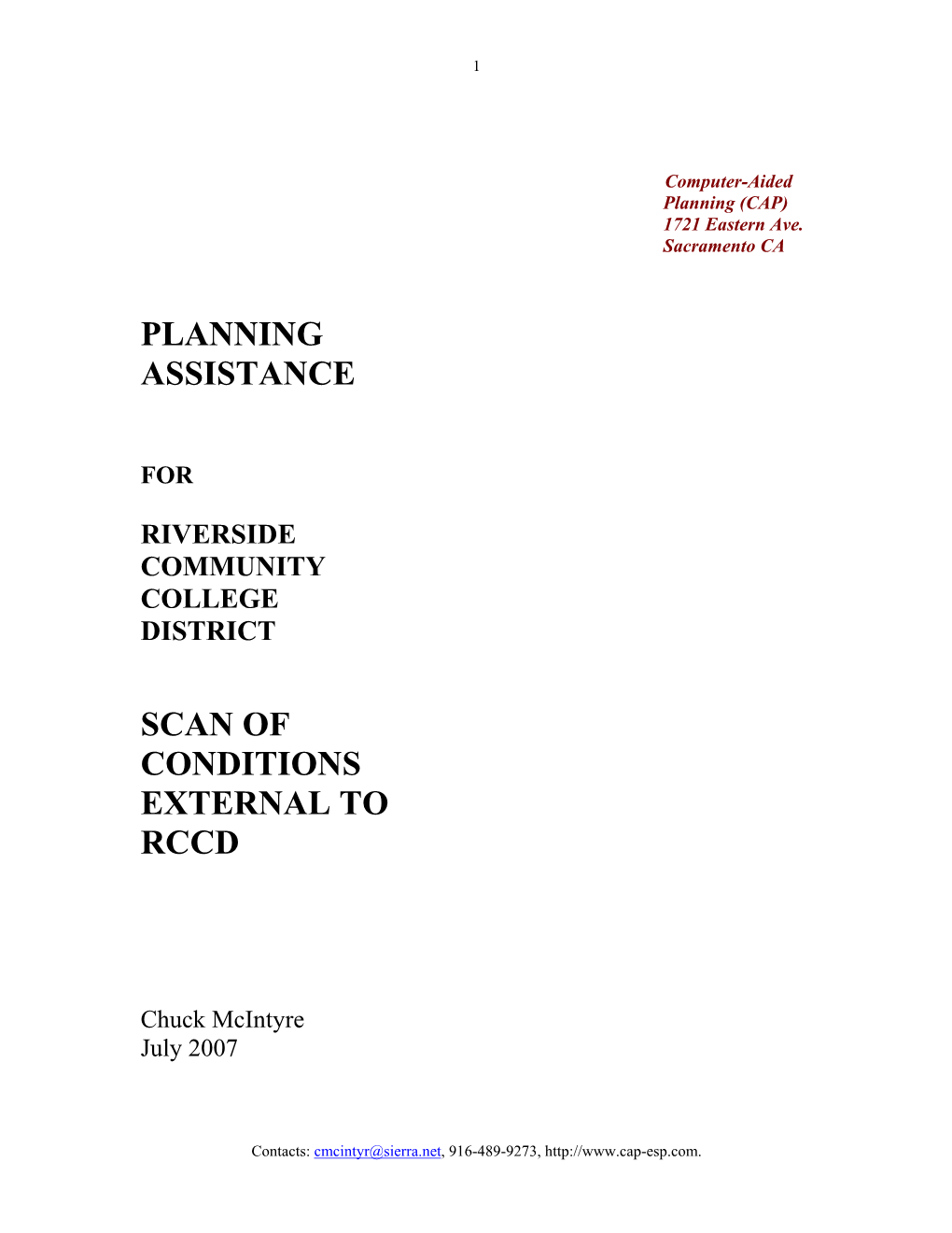 Planning Assistance Scan of Conditions External to Rccd