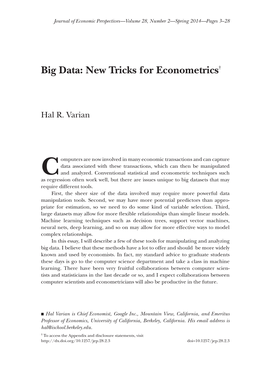 Big Data: New Tricks for Econometrics†