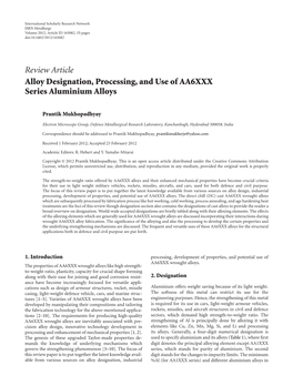Alloy Designation, Processing, and Use of AA6XXX Series Aluminium Alloys