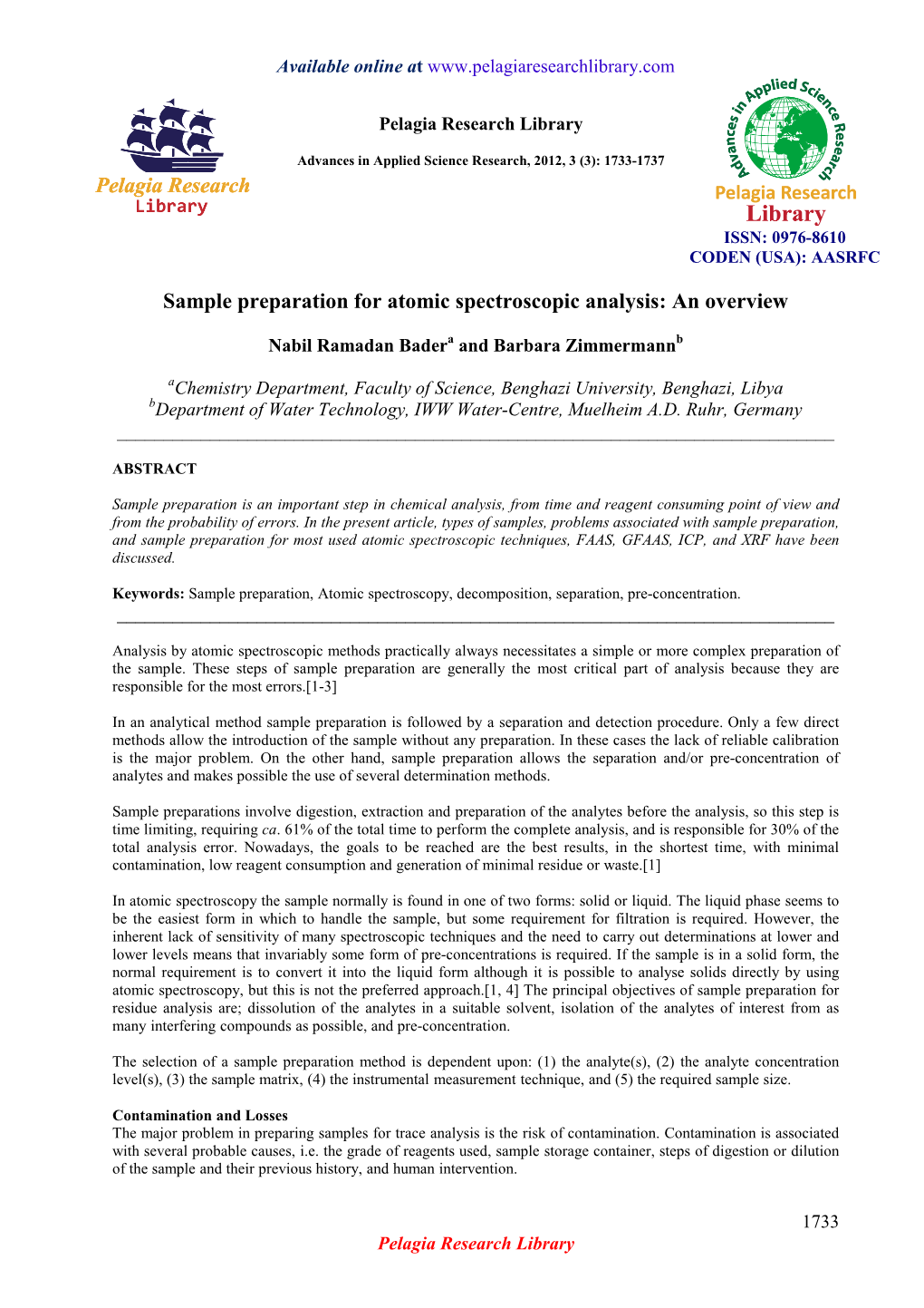 Sample Preparation for Atomic Spectroscopic Analysis: an Overview