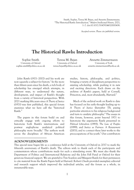 The Historical Rawls: Introduction.” Modern Intellectual History, 2021, 1–7