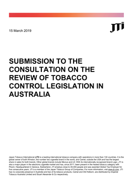 Submission to the Consultation on the Review of Tobacco Control Legislation in Australia