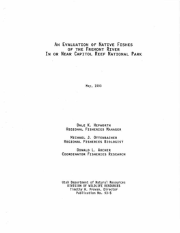 An Evaluation of Native Fishes of the Fremont River in Or Near Capitol Reef National Park