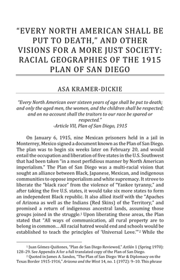 Every North American Shall Be Put to Death,” and Other Visions for a More Just Society: Racial Geographies of the 1915 Plan of San Diego