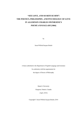 The Poetics, Philosophy, and Psychology of Love in Algernon Charles Swinburne’S Poems and Ballads [1866]