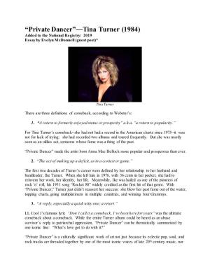Private Dancer”—Tina Turner (1984) Added to the National Registry: 2019 Essay by Evelyn Mcdonnell (Guest Post)*