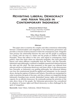 Revisiting Liberal Democracy and Asian Values in Contemporary Indonesia*