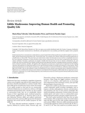 Edible Mushrooms: Improving Human Health and Promoting Quality Life