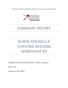 Summary Report Burin Peninsula Thriving Regions Workshop #2