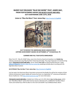 Buddy Guy Releases “Blue No More” Feat. James Bay, from Forthcoming Album the Blues Is Alive and Well out Everywhere June 15Th, 2018