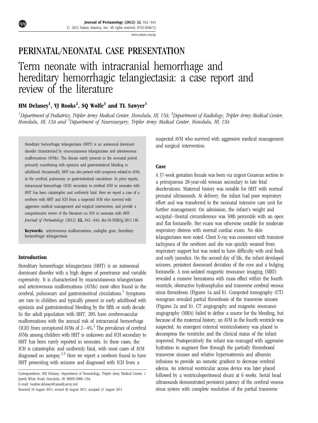 Term Neonate with Intracranial Hemorrhage and Hereditary Hemorrhagic Telangiectasia: a Case Report and Review of the Literature