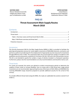 FHQ U2 Threat Assessment Main Supply Routes March 2018 Contents Introduction