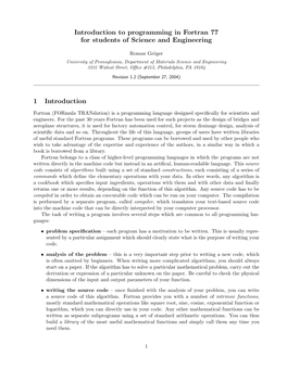 Introduction to Programming in Fortran 77 for Students of Science and Engineering