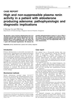 High and Non-Suppressible Plasma Renin Activity in a Patient with Aldosterone Producing Adenoma: Pathophysiologic and Diagnostic Implications