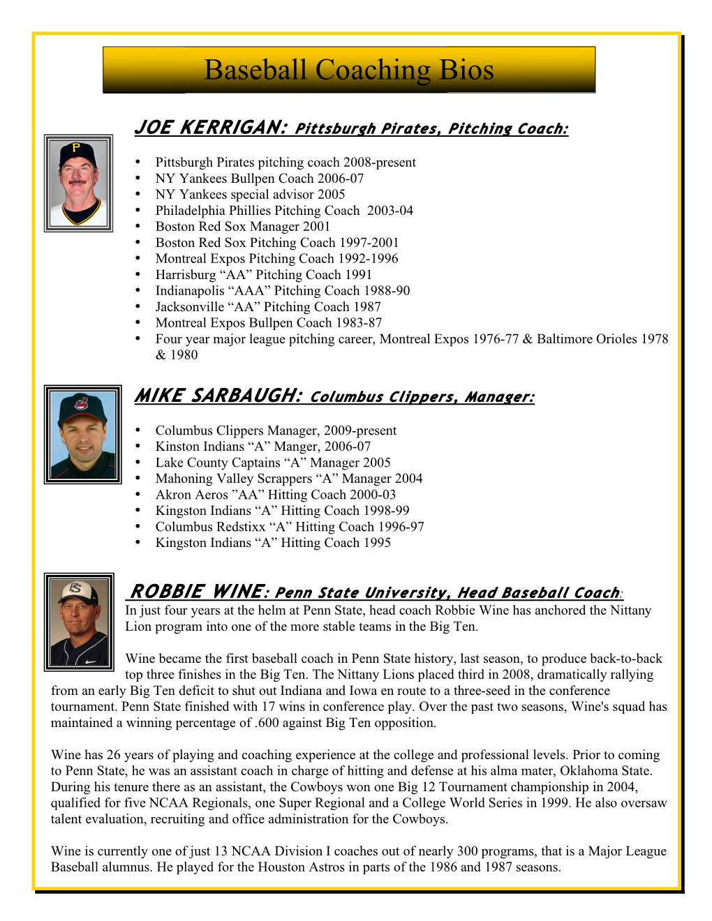 2010 Baseball Bios