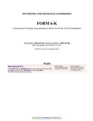 CNH Industrial N.V. Form 6-K Current Event Report Filed 2021-07-06