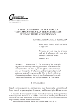 A Brief Criticism of the New Mexican Telecommunication Law Through the Eyes of Human Rights and Democracy