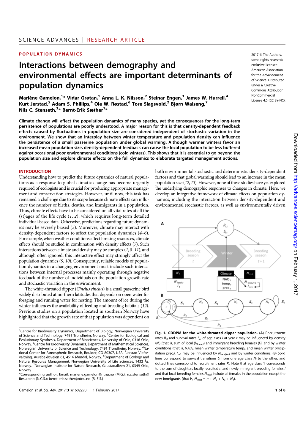 Interactions Between Demography and Environmental Effects Are Important Determinants of Population Dynamics Marlène Gamelon, Vidar Grøtan, Anna L