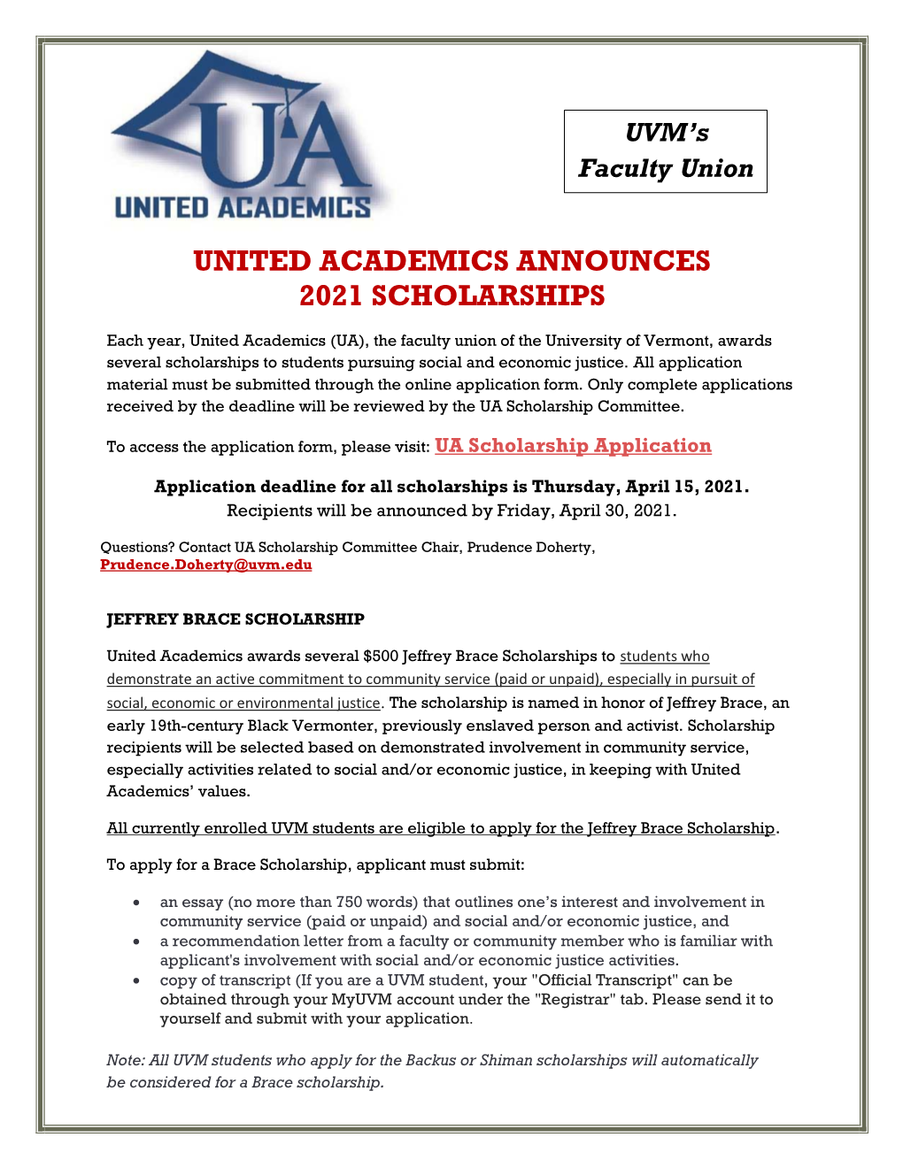 United Academics Announces 2021 Scholarships