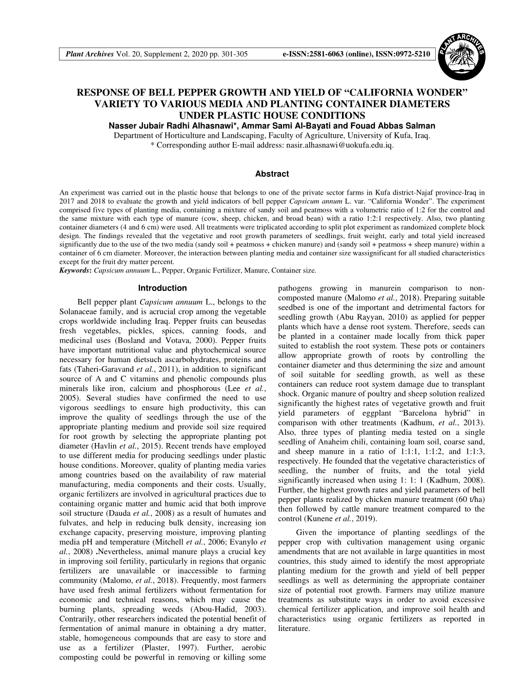 Response of Bell Pepper Growth and Yield Of