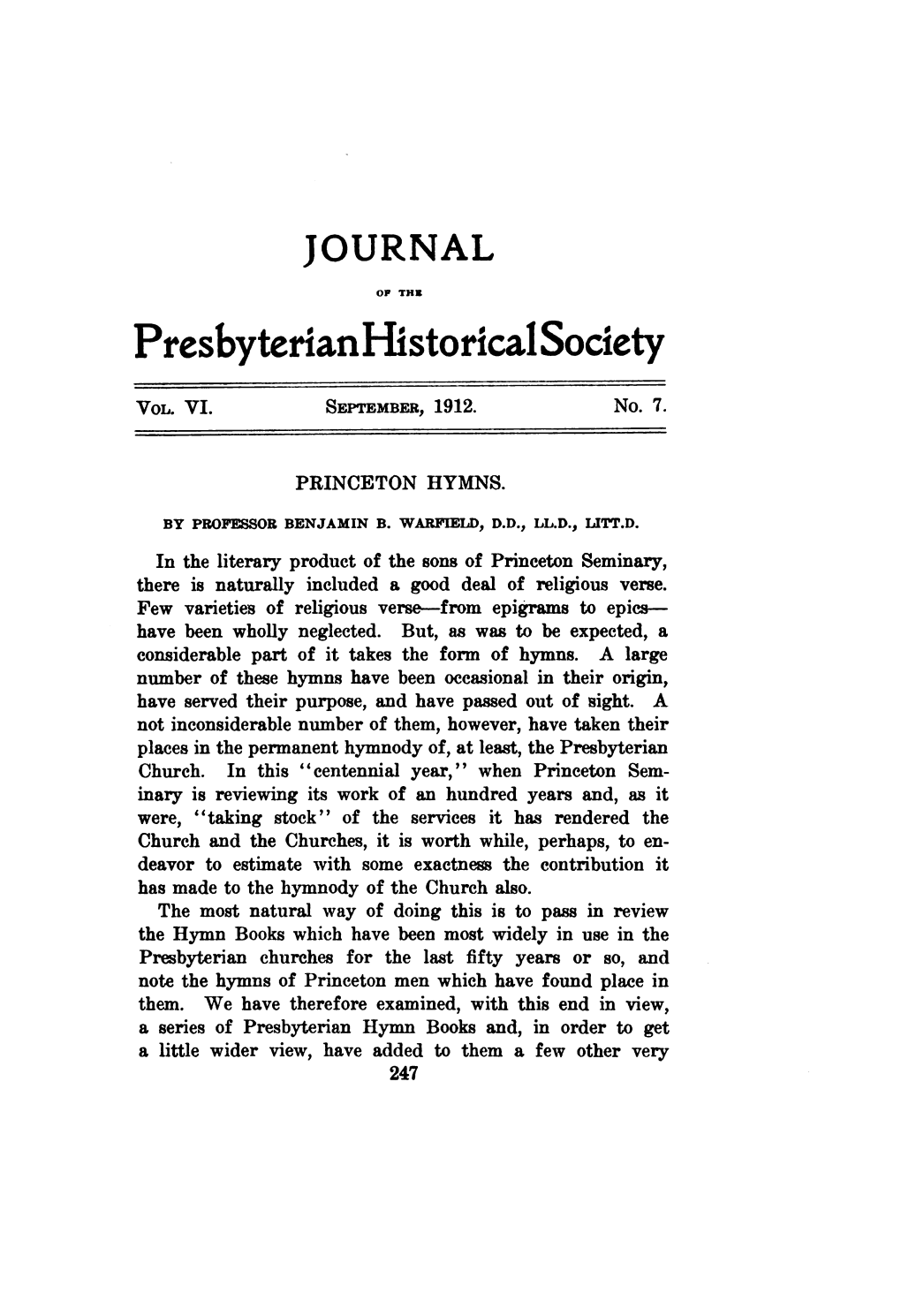 Journal of the Presbyterian Historical Society