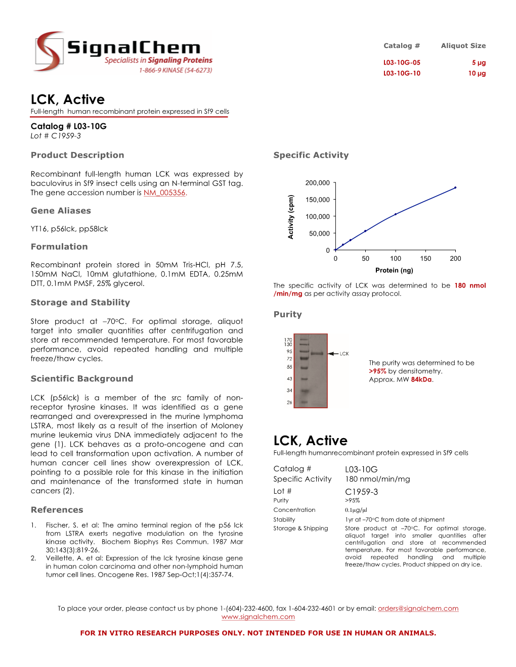 LCK, Active Full-Length Human Recombinant Protein Expressed in Sf9 Cells