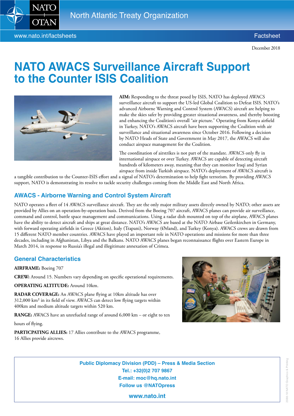 NATO AWACS Surveillance Aircraft Support to the Counter ISIL Coalition