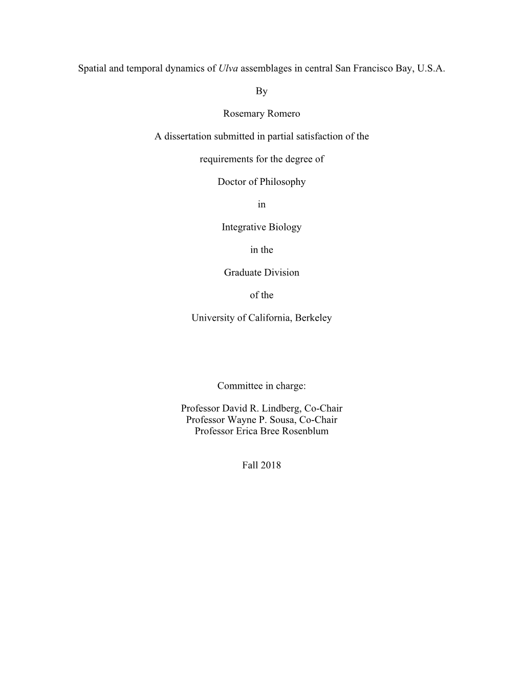 Spatial and Temporal Dynamics of Ulva Assemblages in Central San Francisco Bay, U.S.A