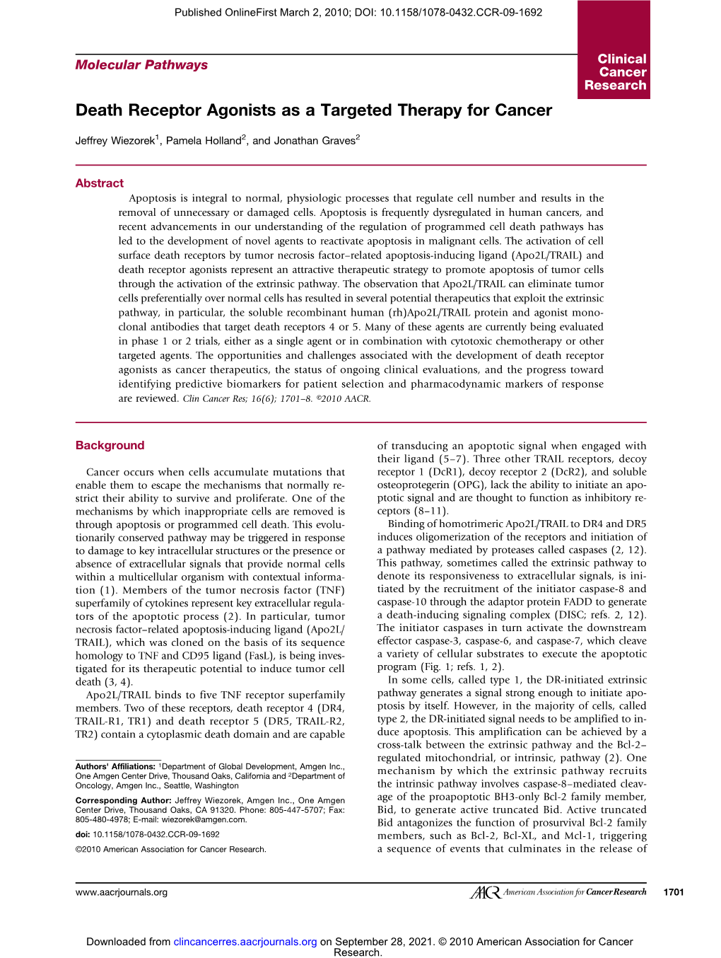 Death Receptor Agonists As a Targeted Therapy for Cancer