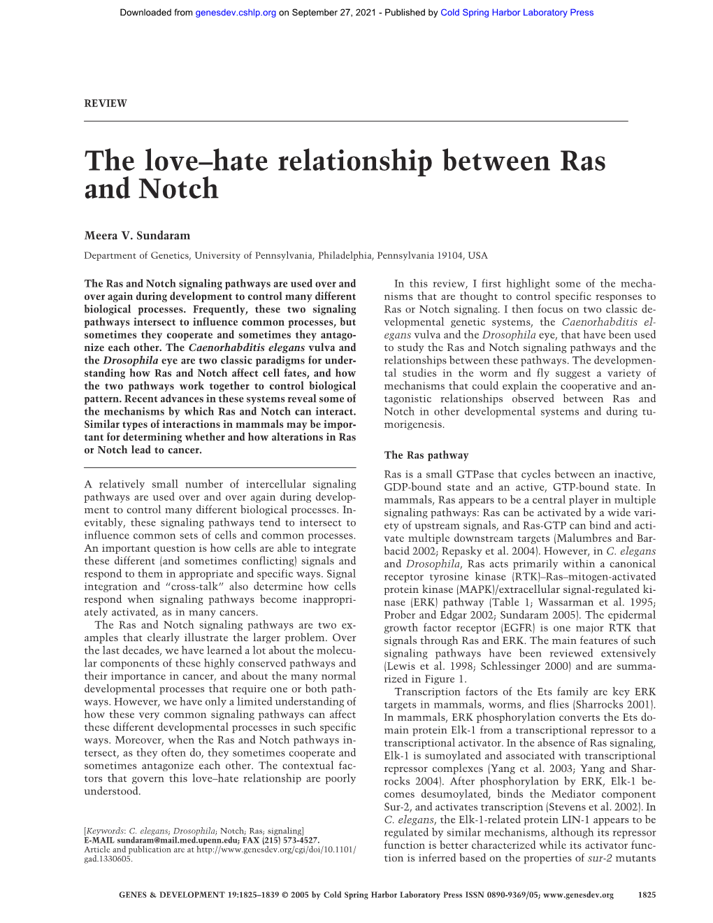 The Love–Hate Relationship Between Ras and Notch